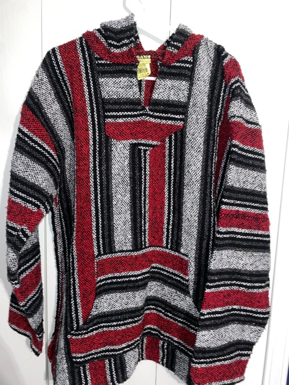 Striped Pullover Baja Sweater - Red, Black & Gray
